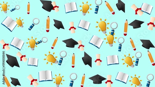 Educational symbols like lightbulbs, books, and graduation caps. Suitable for educational websites, presentations, and schoolrelated designs. Great for academic projects.