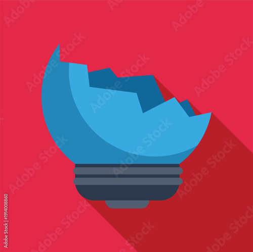 Broken blue light bulb with shattered glass illustrating concepts of failure and broken ideas