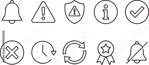 Set of 10 common warning and notification symbols flat design vector illustration scalable icons