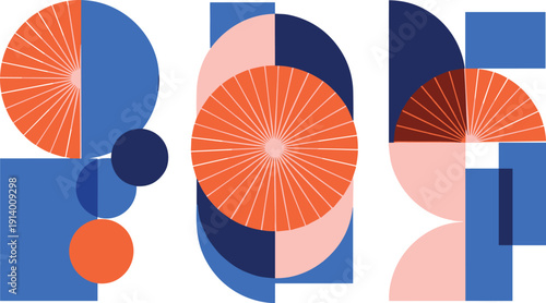 Geometric shapes in blue orange and pink hues abstract 1