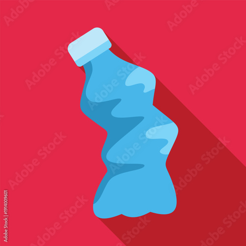 Crumpled plastic bottle on red background symbolizing environmental pollution