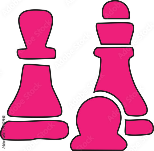 Colorful vector illustration of a pink chess piece pawn icon among a group of colorful figures on a game board concept for business and play
