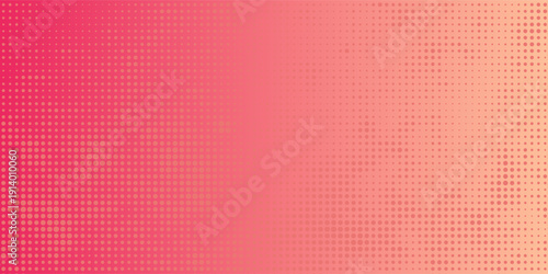 Pink orange red polka dots gradient halftone background. Pop art cartoon dot texture with comic graphic design, Horizontal abstract pattern wall. vector modern