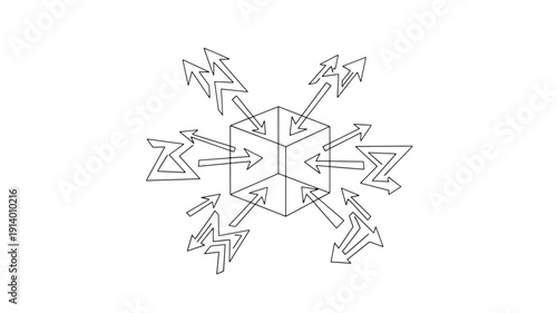 Complex Cooperation Flow and Networking Synergy Concept with Arrows and Cube
