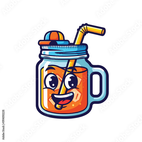 Juice in Mason Jar with Straw and Cap