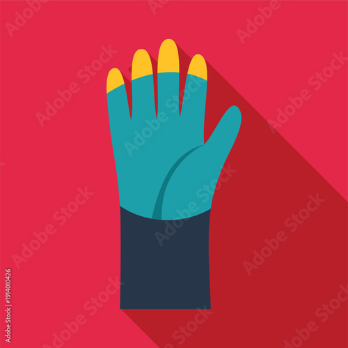 Protective glove graphic isolated on a red background featuring a stylized long shadow