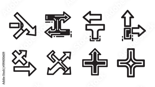 Complex Cooperation Flowchart Icons Set for Networking Synergy