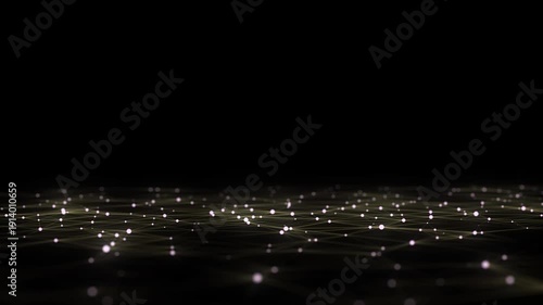 Technology perspective grid background. Digital space wireframe landscape. Dark cyberspace with colors motion dots and lines. Futuristic digital mesh background. Big data analytics. 3d rendering.