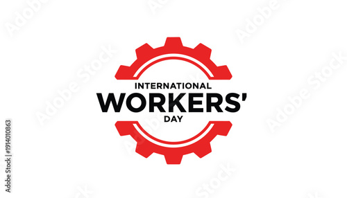 International workers' day celebration logo with gear emblem