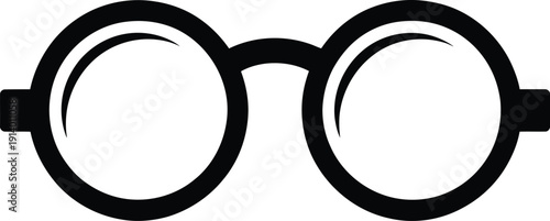 Black and white icon of round eyeglasses, simple vector illustration
