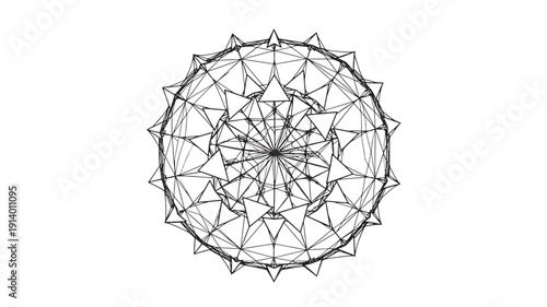 Complex Geometric Network Structure on White Background, Representing Synergy and Cooperation