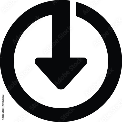Download icon with arrow inside circle symbol for saving or getting data
