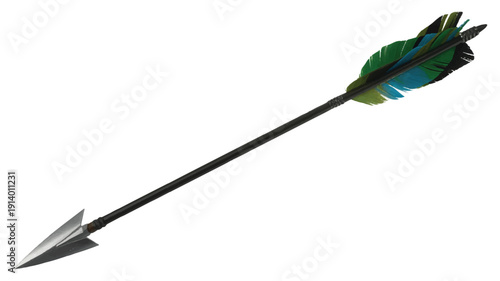 a colorful arrow with a sharp metal tip and fletching