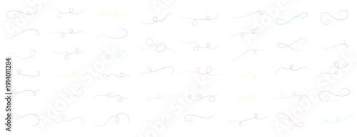 Decorative collection of pastel colored handdrawn swirls flourishes and curly dividers creating elegant design elements