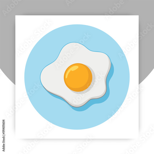 Fried Egg Illustration Isolated on White Background Flat Cartoon Style,