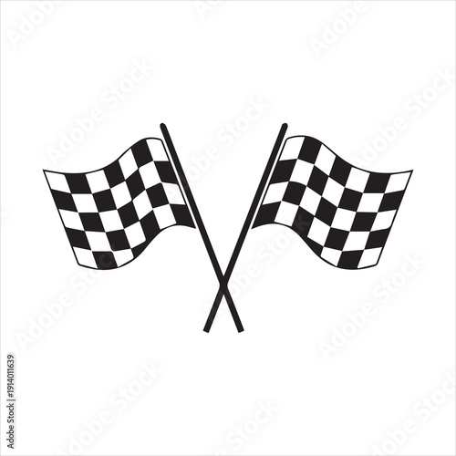 Two Crossed Checkered Flags Racing Finish Line Graphic Design Element silhouette