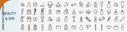 Beauty and spa line icons set, outline symbols for cosmetics skincare wellness aromatherapy hair salon and luxury relaxation treatment vector illustration