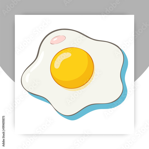 Fried Egg Illustration Isolated on White Background Flat Cartoon Style,