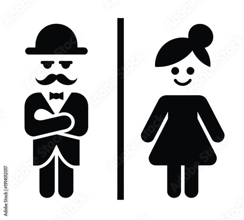Vector graphic of a man and woman separated by a line