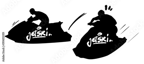 Set of Two Jet Ski Silhouettes. Black Minimalist Vector Illustration of Personal Watercraft for Summer Sport Concept.