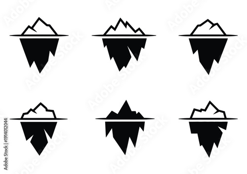 Vector of six different iceberg shapes in black