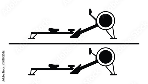 Vector of two rowing machines in a mirrored position