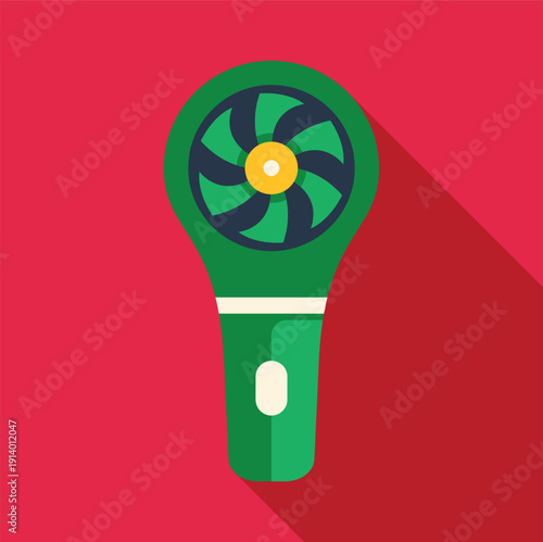 Green portable handheld fan generating airflow for summer cooling