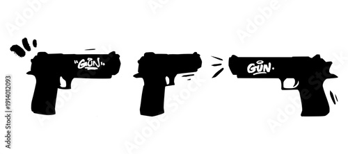 Set of Three Handgun Silhouettes. Black Minimalist Vector Illustration of Pistol and Weaponry for Security Concept.