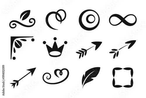 Vector graphics illustration of various royal and symbolic icons on white