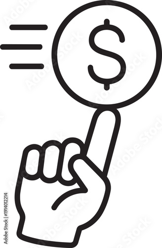 Hand finger pressing dollar coin button icon representing pay per click or instant digital payment action