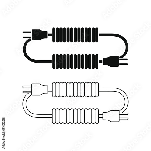Vector graphic of coiled extension cords in black and white colors