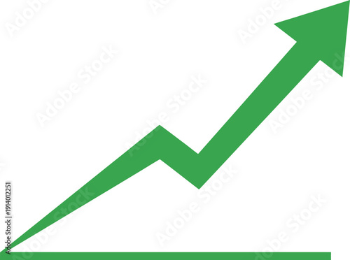 upward arrow graph with zigzag growth line and base axis, symbolizing success, progress, profit, or business improvement.