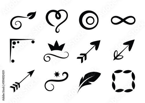 Vector of various iconic symbols on a white background