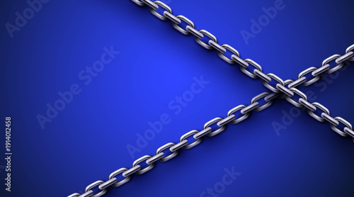 Strong metal chains crossing on a vibrant blue background. This striking visual can symbolize connection or restriction. Vector illustration.