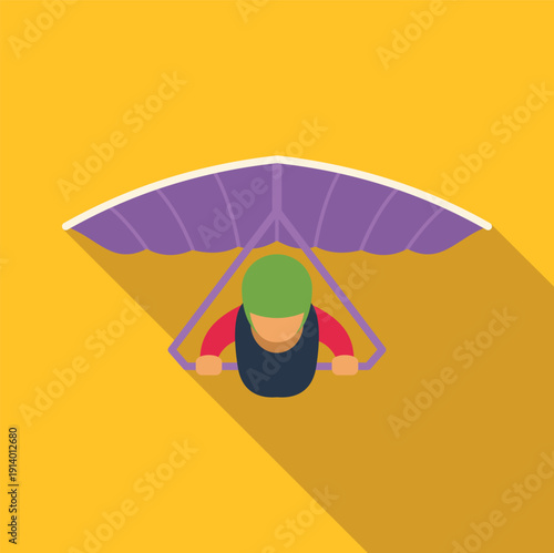 Person flying a hang glider in a flat design illustration with long shadow