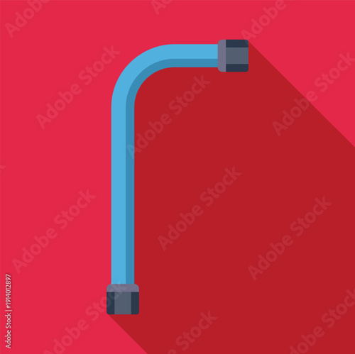 Blue elbow pipe on red background with long shadow
