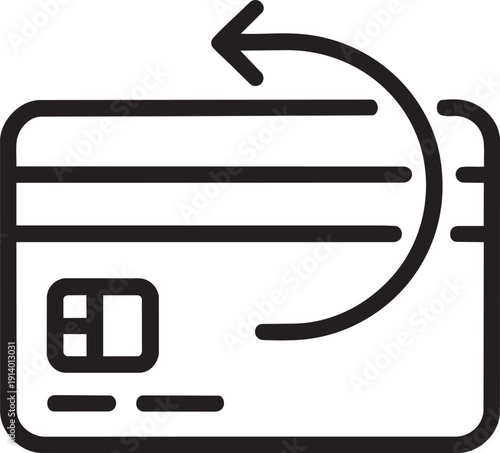Credit card line icon with backward arrow representing transaction cancellation and refund money to bank account
