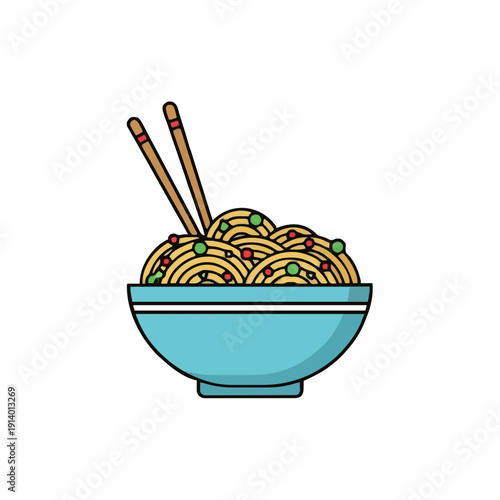 Pixel Art Bowl of Noodles With Chopsticks and Green Peas A Delicious Asian Food Illustration