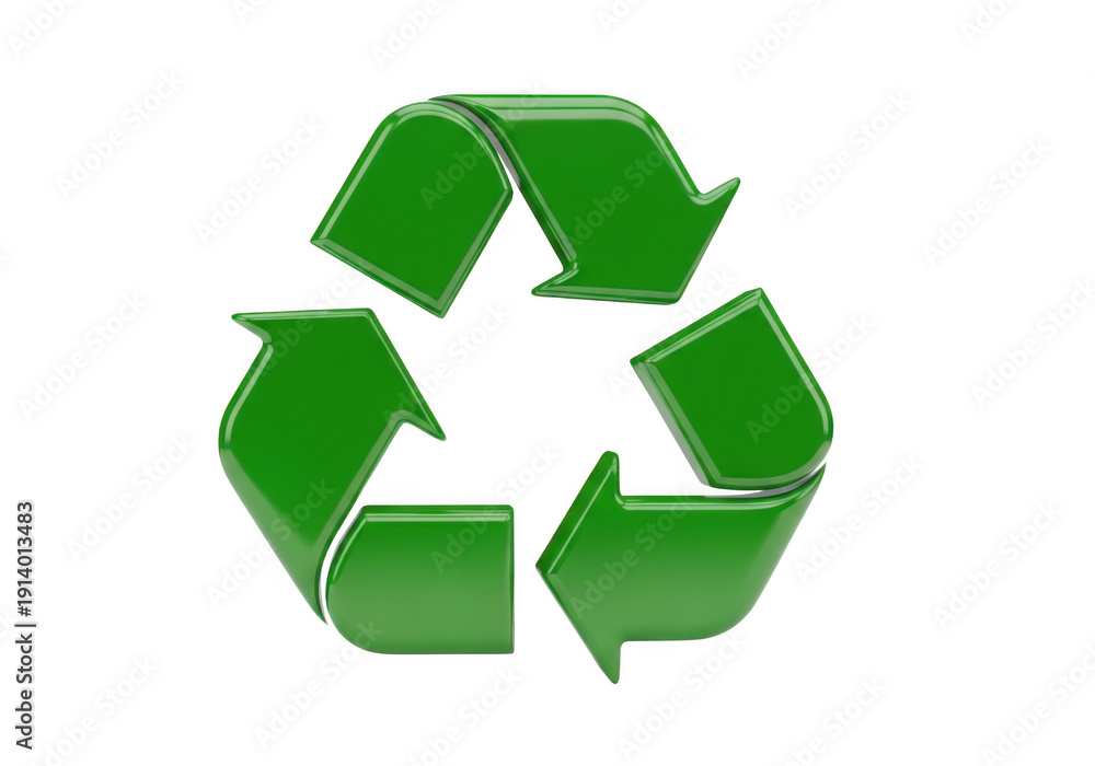 Fototapeta premium A green recycling symbol with three arrows forming a circular shape, representing sustainability and environmental conservation.