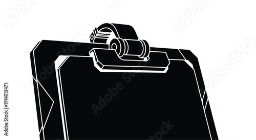 Black clipboard with pen on top, office supply, stationery, business tool, desk accessory, writing instrument, modern design