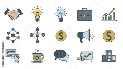 Business Icons Representing Ideas and Finance.