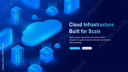 Cloud Computing Infrastructure Isometric Technology Background