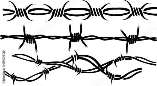 Barbed Wire Silhouette Set Vector Illustration