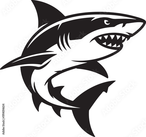 Hungry Great White Shark, Wild Marine Animal Illustration