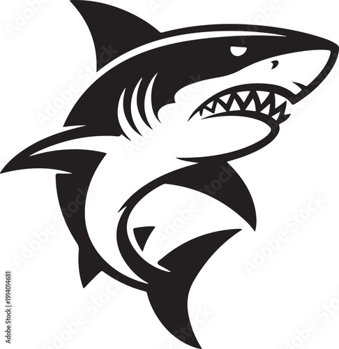 Hungry Great White Shark, Wild Marine Animal Illustration