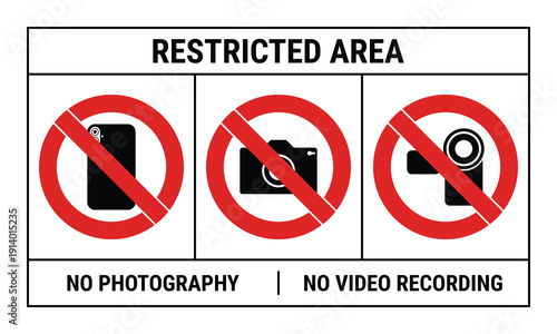 Restricted Area No Photography No Video Recording Security Sign