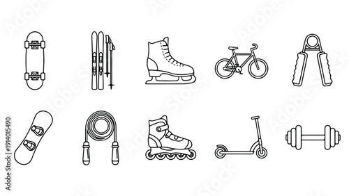 Sports equipment icons flat design vector illustration - Flat Design Icon. line icon set - Icon vector - Blue icon vector. Clipart. Icon collection - Line and glyph solid icon and logo template
