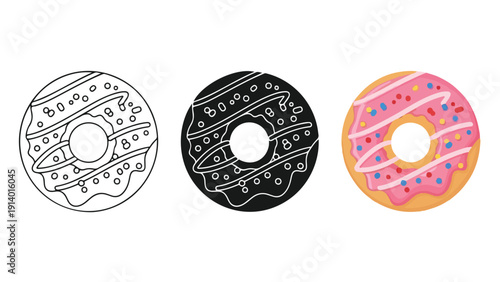 Donut icons set flat design vector illustration - Flat Design Icon. line icon set - Icon vector - Blue icon vector. Clipart. Icon collection - Line and glyph solid icon and logo template