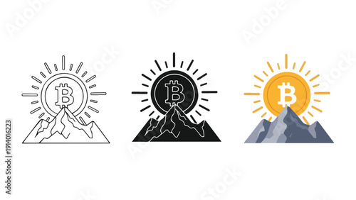 Bitcoin cryptocurrency growth vector illustration flat design - Flat Design Icon. line icon set - Icon vector - Blue icon vector. Clipart. Icon collection - Line and glyph solid icon and logo template