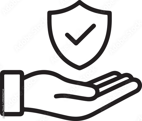 Insurance hand icon in line style. Policyholder protection hand icon. Editable stroke. Isolated. Vector illustration